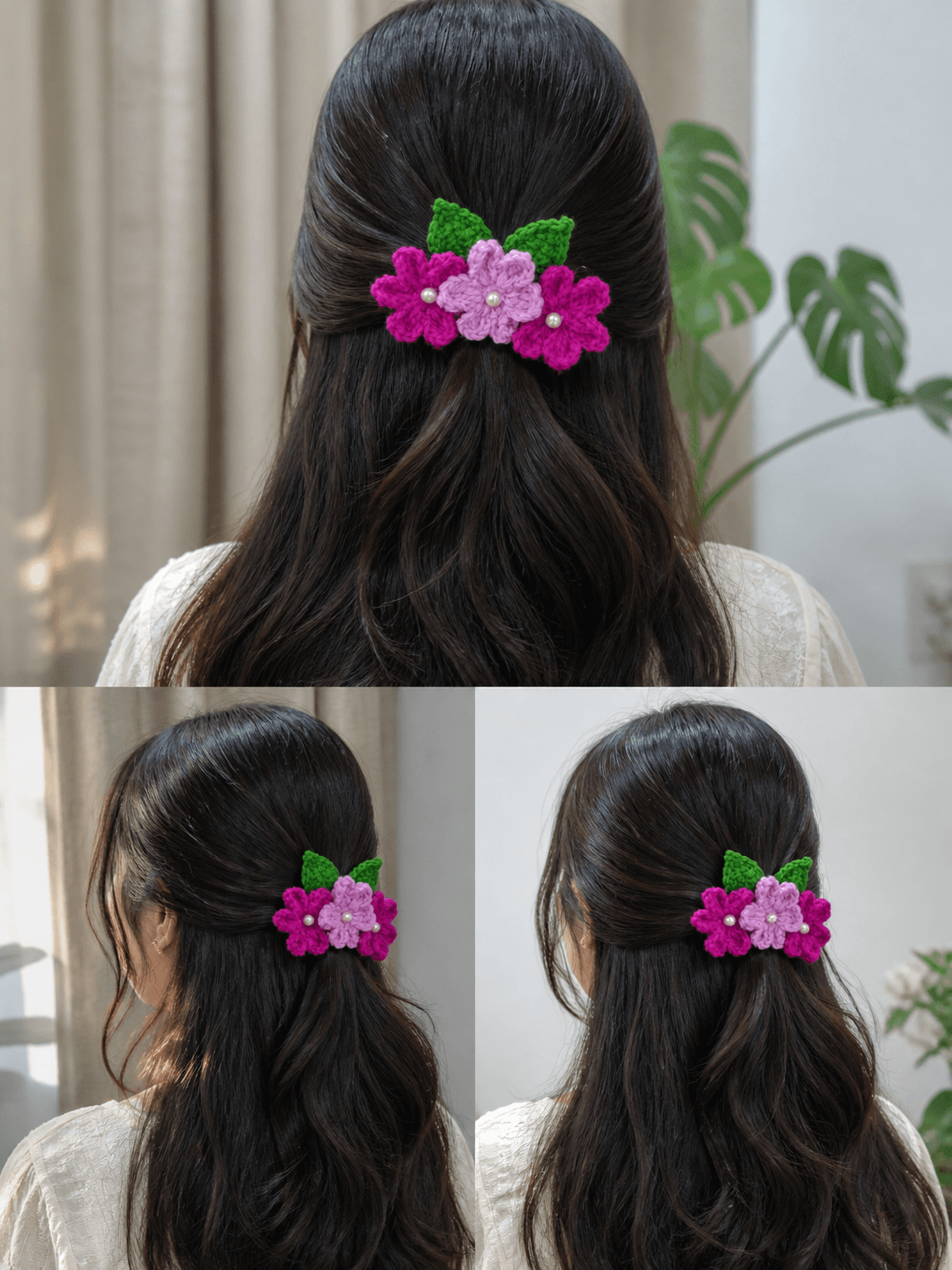 Handmade crochet floral hair clips specially designed for girls and women's. - Thumbnail 2