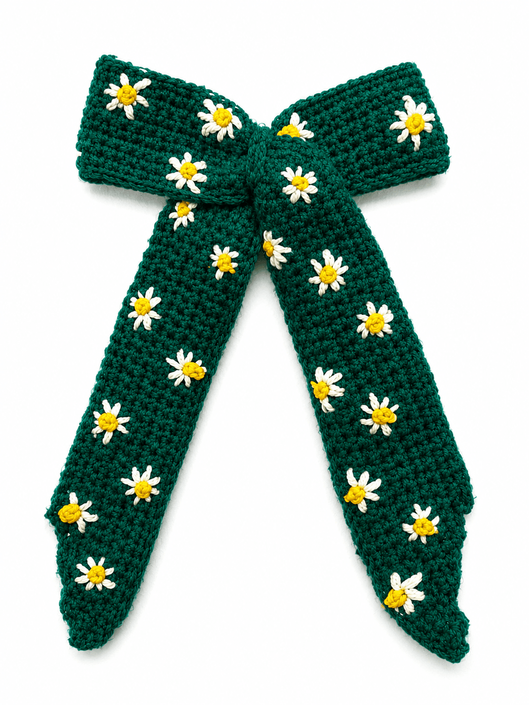 Handmade Crochet Daisy Bow Hair Clip for Girls & Women | Peacock Green Hair Bow - Image 1